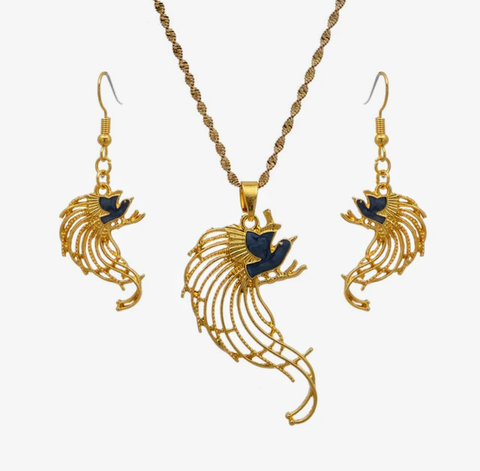 Abida Gold Bird of Paradise Necklace & Earring Set